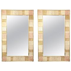 Pair of Unique Reverse Gilt Glass and Brass Mirrors