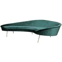 Italian Green Velvet Sofa in the Style of Ico Parisi