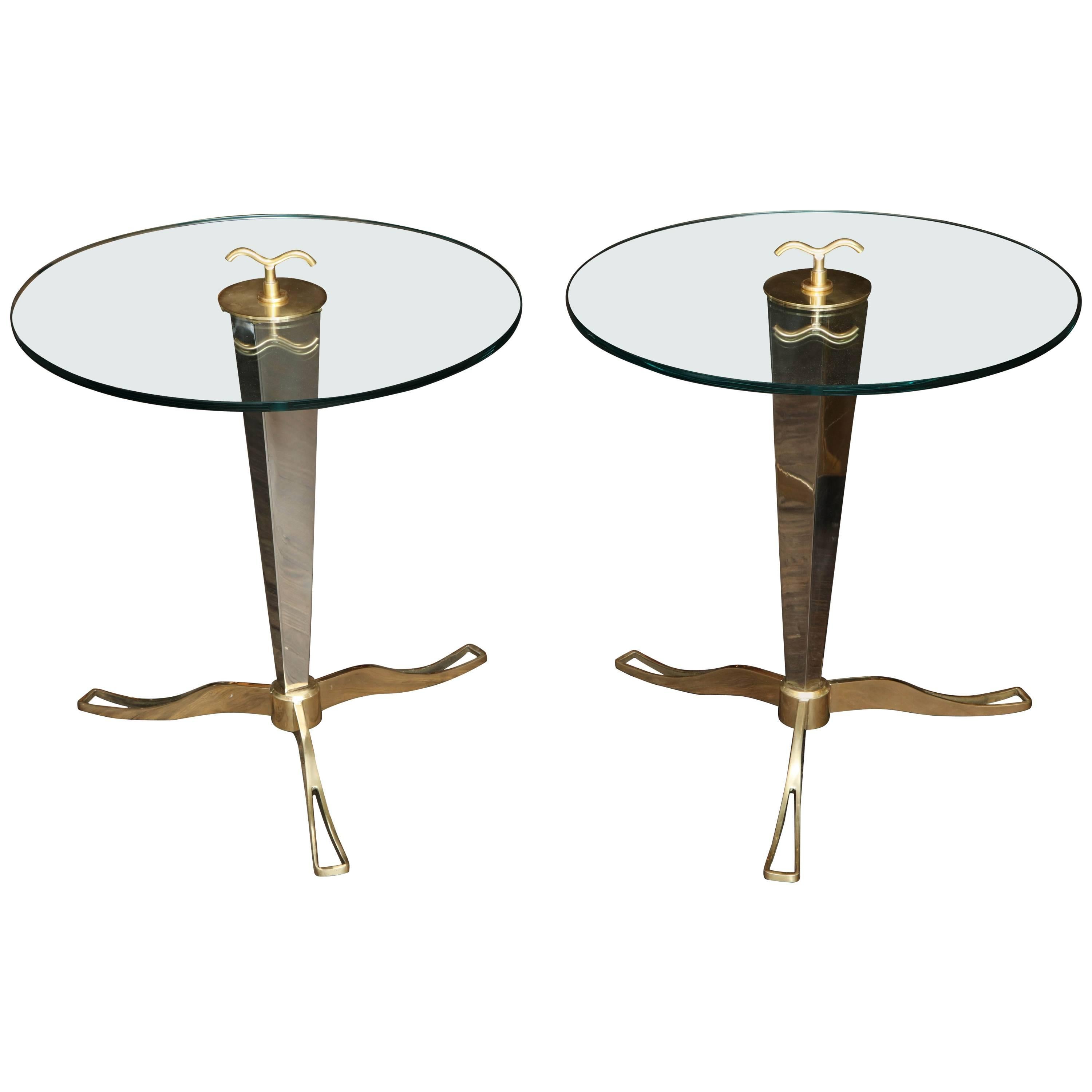 Pair of Italian Brass and Chrome Occasional Tables