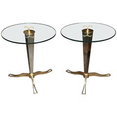 Pair of Italian Brass and Chrome Occasional Tables 2