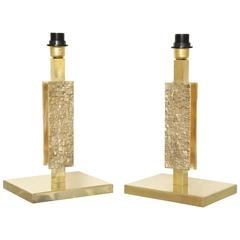 Pair of Italian Hammered Brass Table Lamps