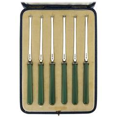 Antique Rare Solid Silver Cased Set of Six Lobster Picks, Sheffield, circa 1930 9