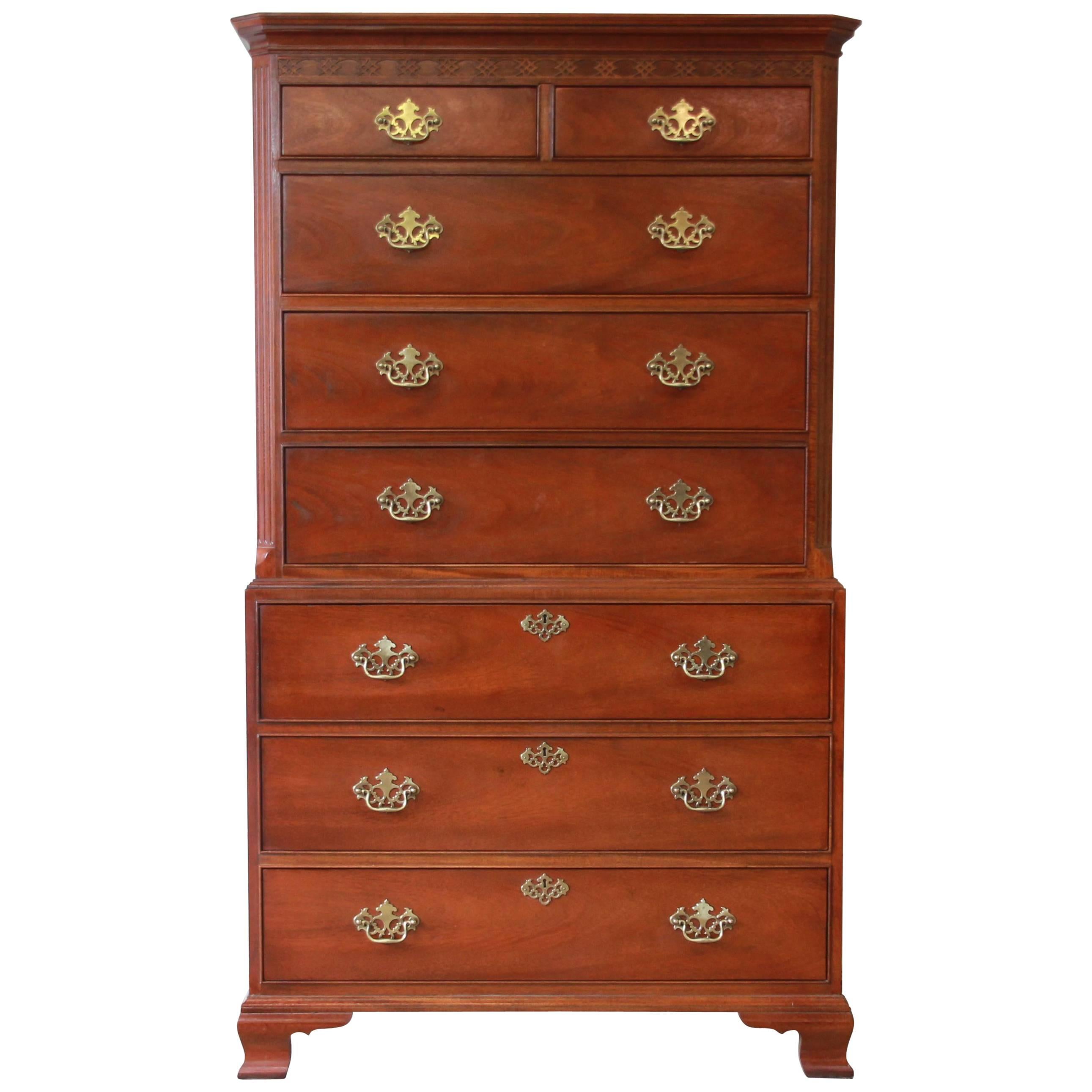 Baker Furniture Chippendale Style Mahogany Chest on Chest Dresser