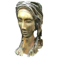 Amazing Terracotta Sculpture of a Woman Face, Italy, 1950 3