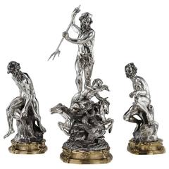 Antique Italian Eugenio Avolio Solid Silver Sculptures, Naples, circa 1930