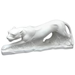 Art Deco Ceramic Sculpture of a White Panther, Italy, circa 1930