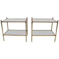 Pair of Maison Jansen Style Side Tables in Brass and Glass, circa 1930s