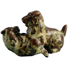 Stoneware Figure of Two Dogs by Knud Kyhn for Royal Copenhagen, Denmark