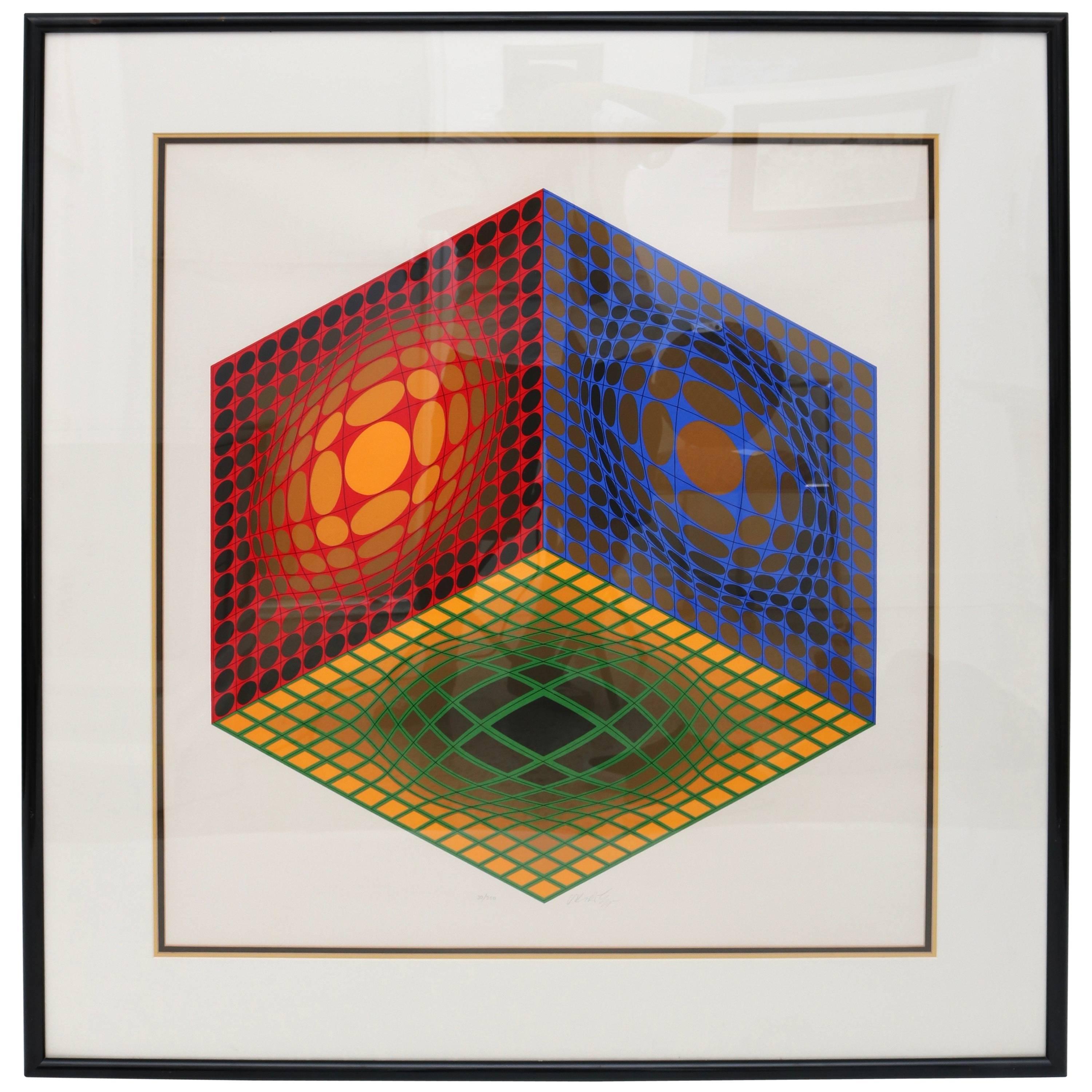 Vasarely Lithograph Pencil Signed 30/250 Op Art