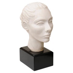 Plaster of Paris Italian Head Bust Sculpture with Black Wood Base Vintage