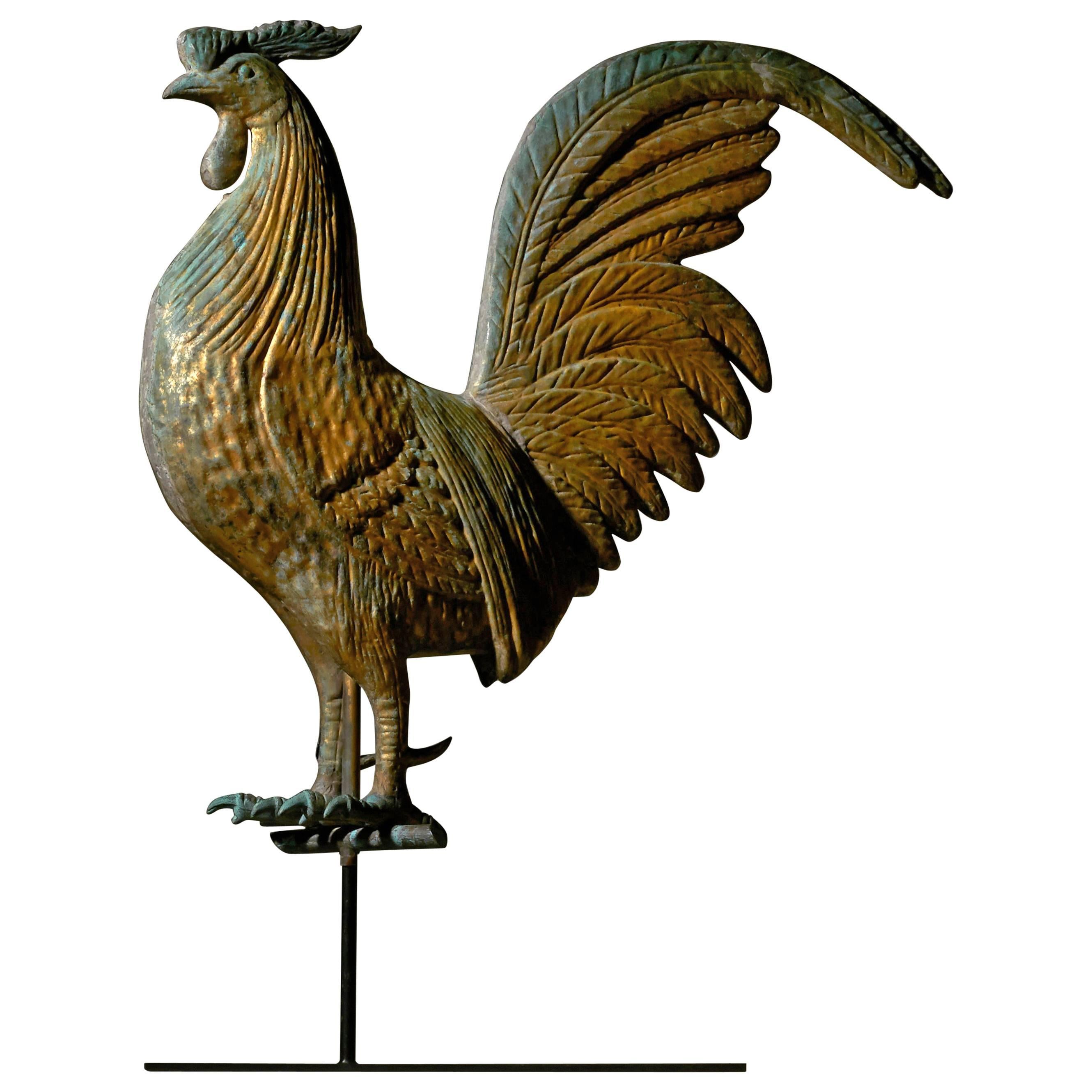 Molded and Gilt Copper Hamburg Rooster Weathervane For Sale
