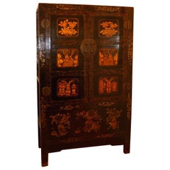 Black Lacquer Armoire with Gilt Motif
