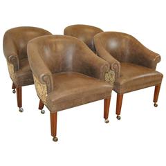 Set of Four Leather and Tapestry Upholstered Tub Chairs by Hancock & Moore