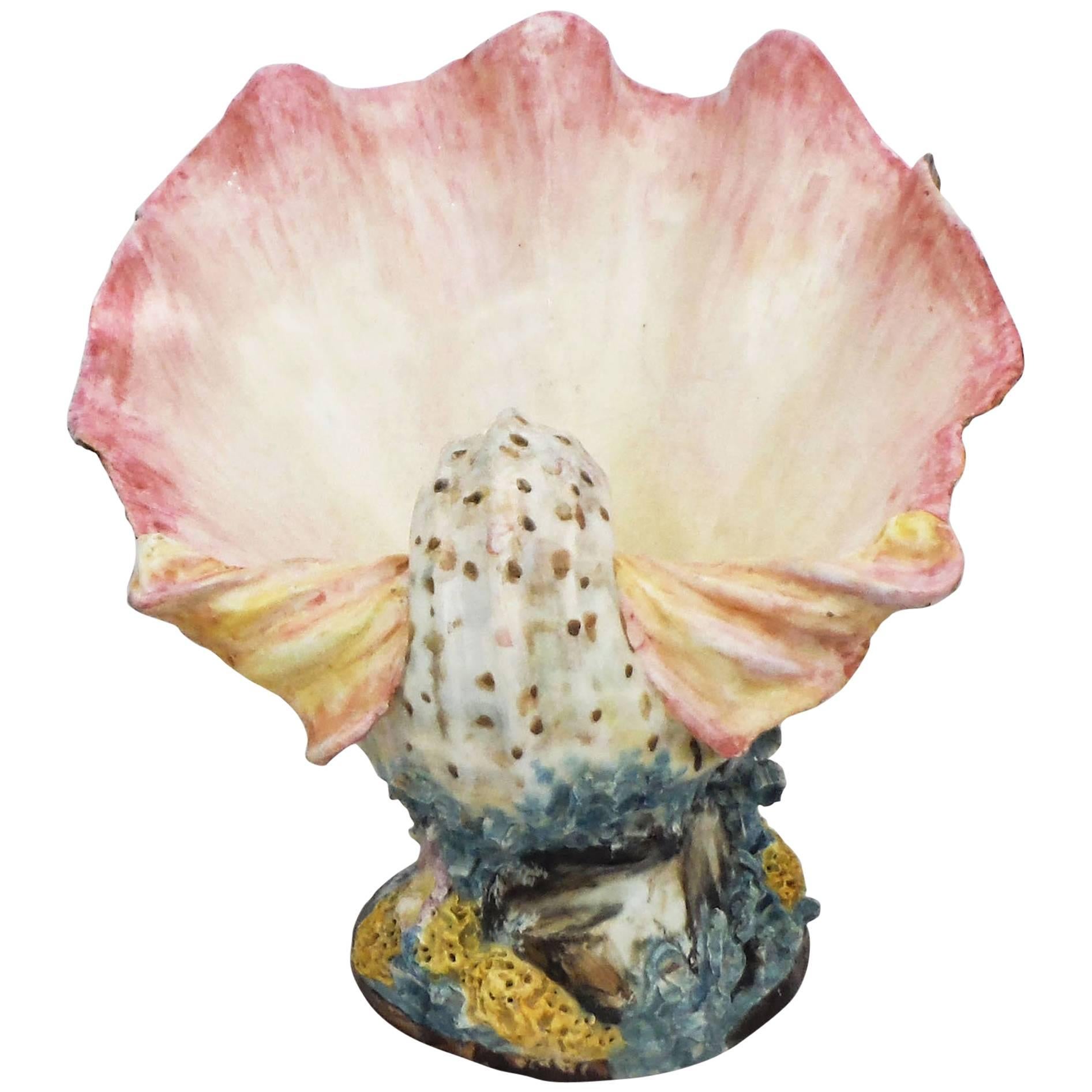 Monumental Majolica Shell Jardiniere Circa 1880 For Sale