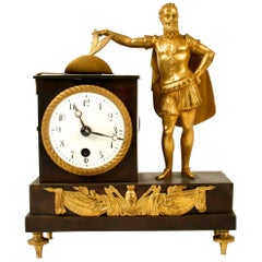 Antique French Empire Bronze Ormolu-Mounted Figural Clock, Early 19th c