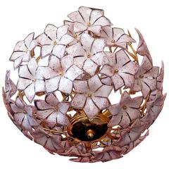 Extra Large Vintage Italian Pink Murano Flower Venini Art Glass Chandelier 10