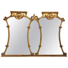 Mid-20th Century Monumental French Style Carved Gilt Wood Triptych Wall Mirror