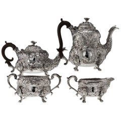 Antique Georgian Solid Silver Exceptional Tea and Coffee Set, circa 1818-1820