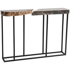 FOUND Console Table in Grey Marble and Black Steel