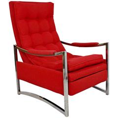 Mid-Century Modern Baughman Attributed Chrome Recliner Chair Robert Allen Wool