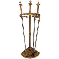 Wonderful French Bronze Fire Place Set Tool Neoclassical Caldwell Garland Swag