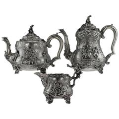 Antikes viktorianisches Teniers-Tee- und Kaffeeservice aus massivem Silber:: J Figg:: um 1872