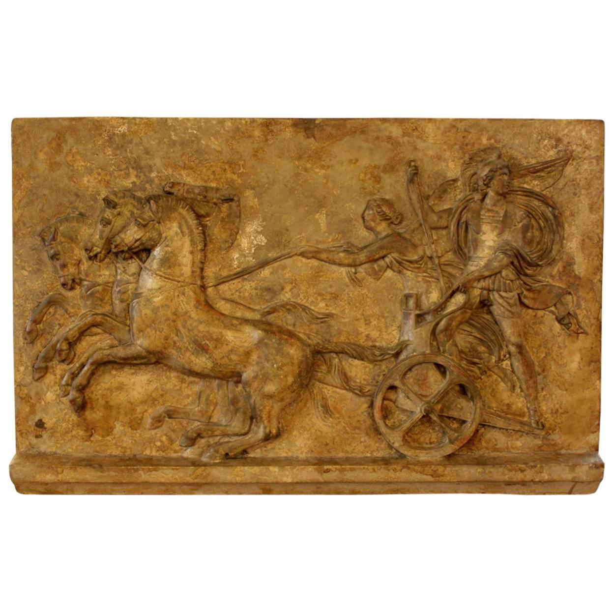 Academic Plaster Roman Frieze of Chariot Race with King Oinamoas