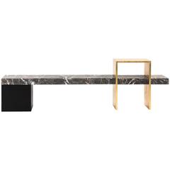 Found Long Bench in Grey Marble, Steel "Gold Leaf" and Dyed Solid White Oak