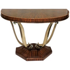 Wonderful French Art Deco Exotic Macassar Ebony Brushed Steel Console Table
