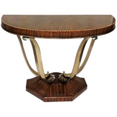 Wonderful French Art Deco Exotic Macassar Ebony Brushed Steel Console Table