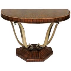 Wonderful French Art Deco Exotic Macassar Ebony Brushed Steel Console Table 2