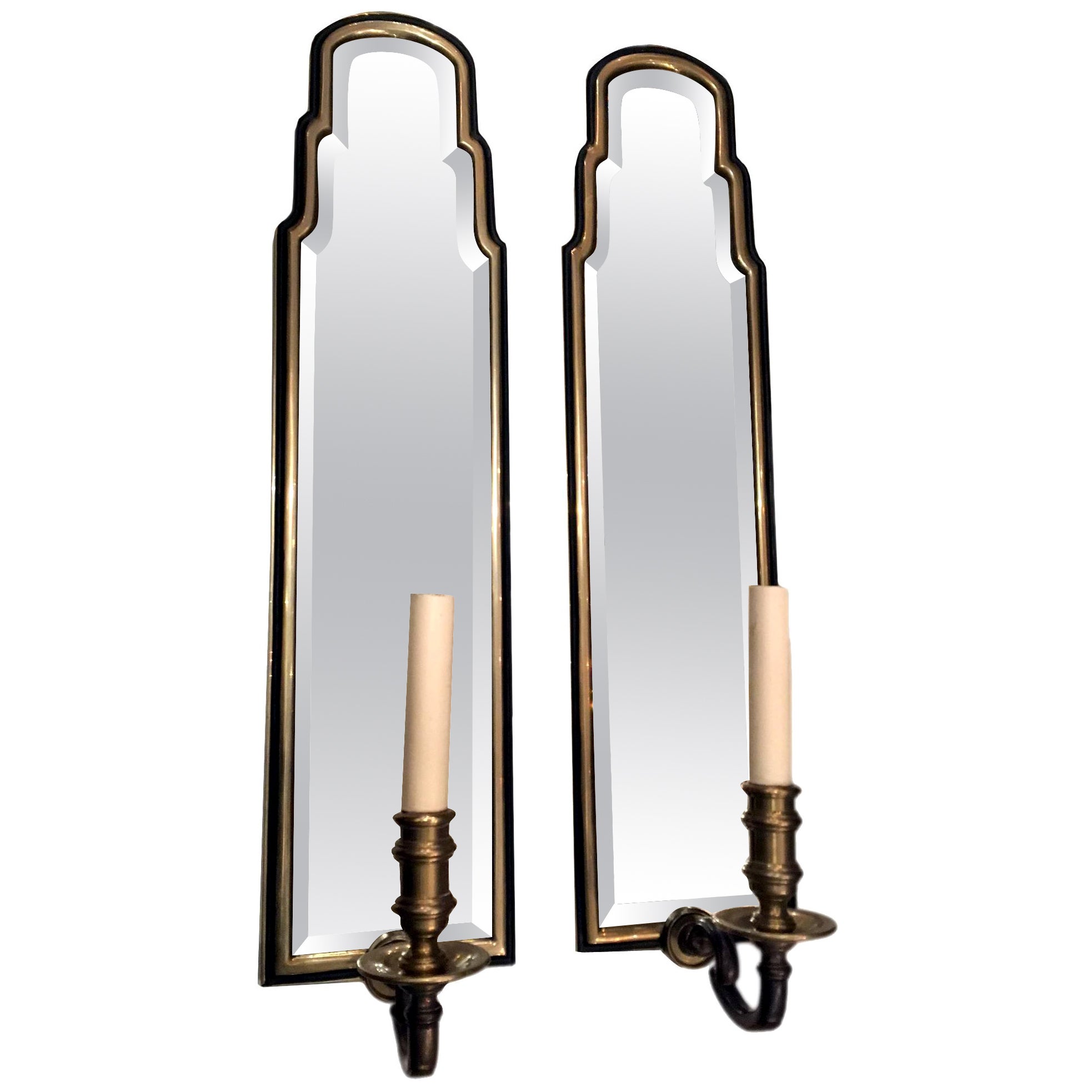 Pair of Large Mirror Back Sconces For Sale