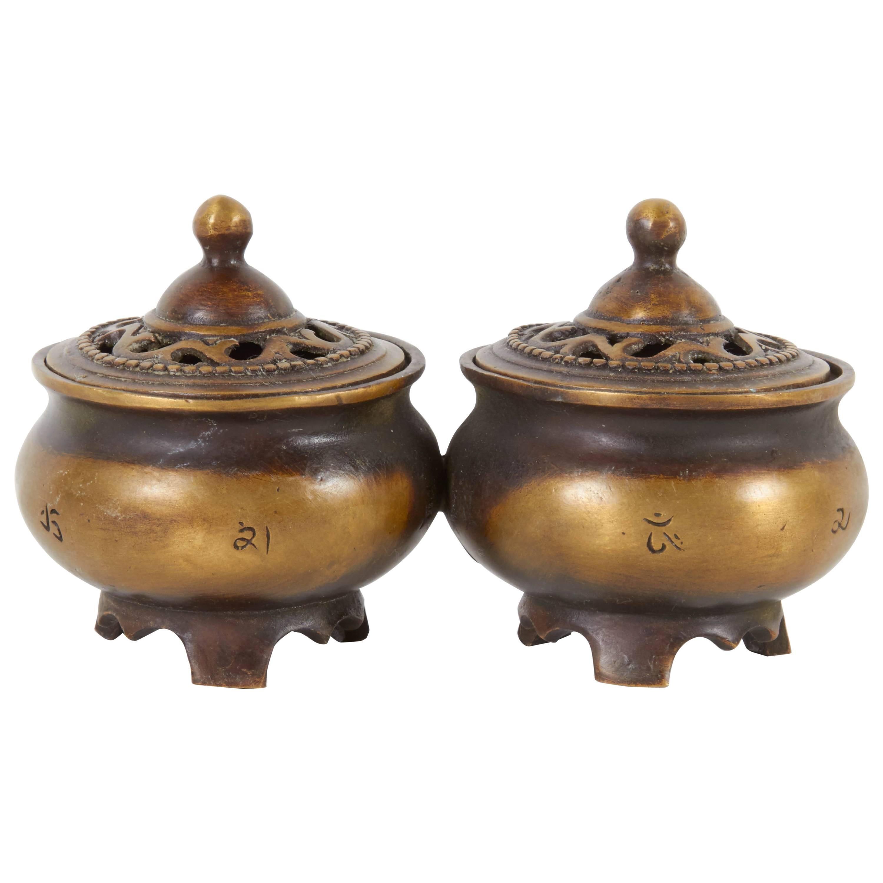 Pair of Vintage Tibetan Incense Burners