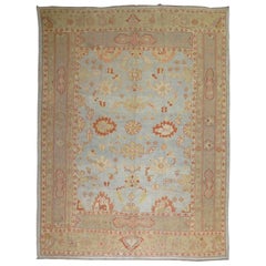 Tapis turc ancien bleu d'Oushak