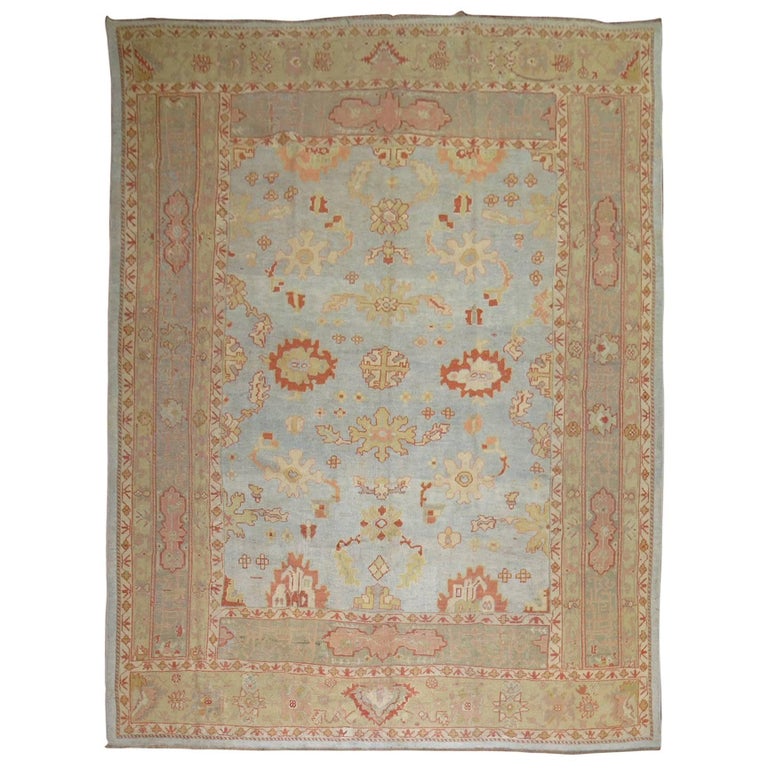 Blue Antique Turkish Oushak Rug For Sale at 1stDibs