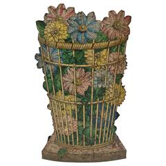 Vintage Mid Century Modern, Fornasetti Umbrella Stand with Wicker Basket and Floral Motif