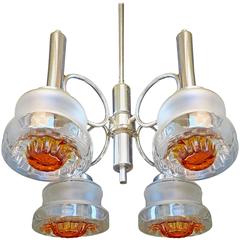 Mid Century Modernist Murano Mazzega Amber Art-Glass Italian Chrome Chandelier