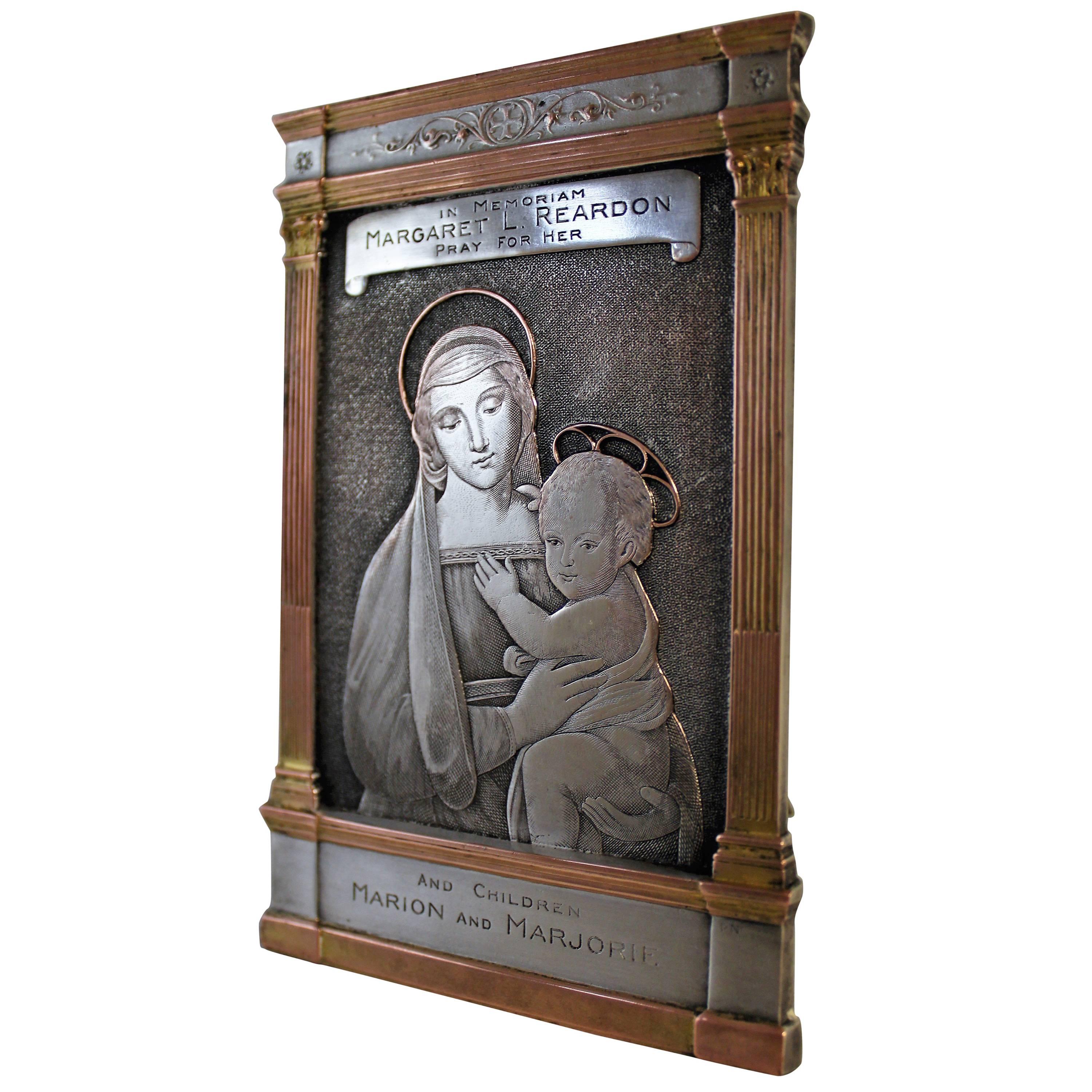 French Memorial Easel Featuring Madonna & Child by F. Biscay & Cie