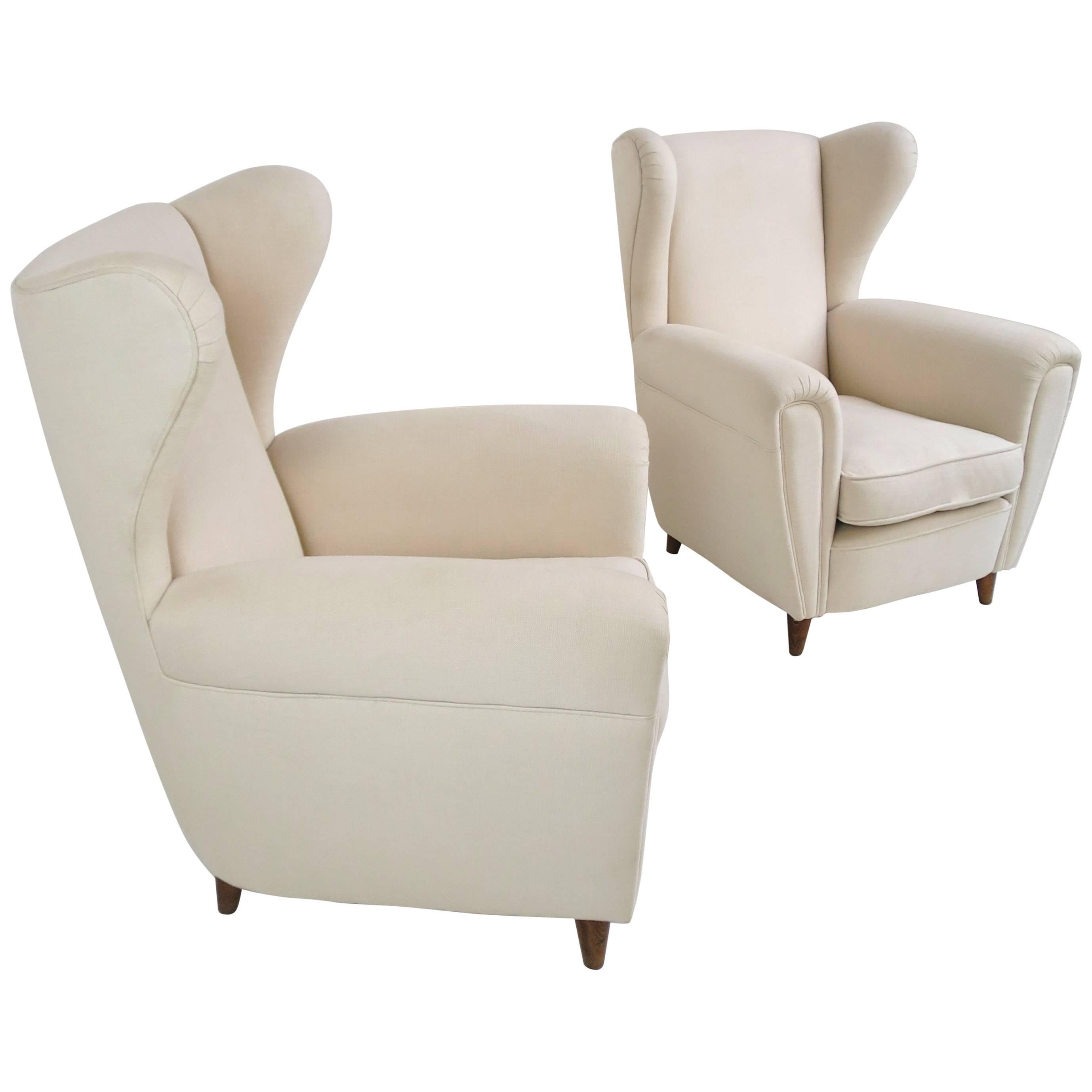 Stylized Italian Wingback Pair of Large Chairs, circa 1949