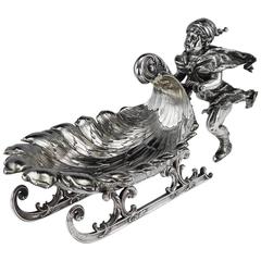 Antique 19th Century German Solid Silver Sleigh Shaped Centrepiece, circa 1890