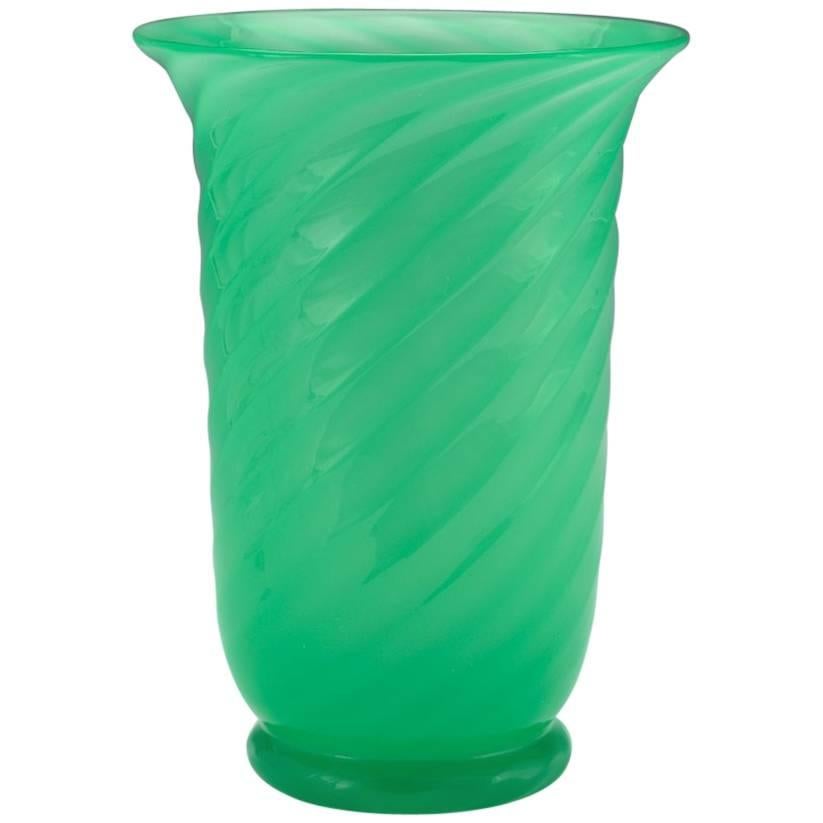 Steuben Jade Green Ribbed Swirl Vase For Sale