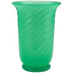 Steuben Jade Green Ribbed Swirl Vase