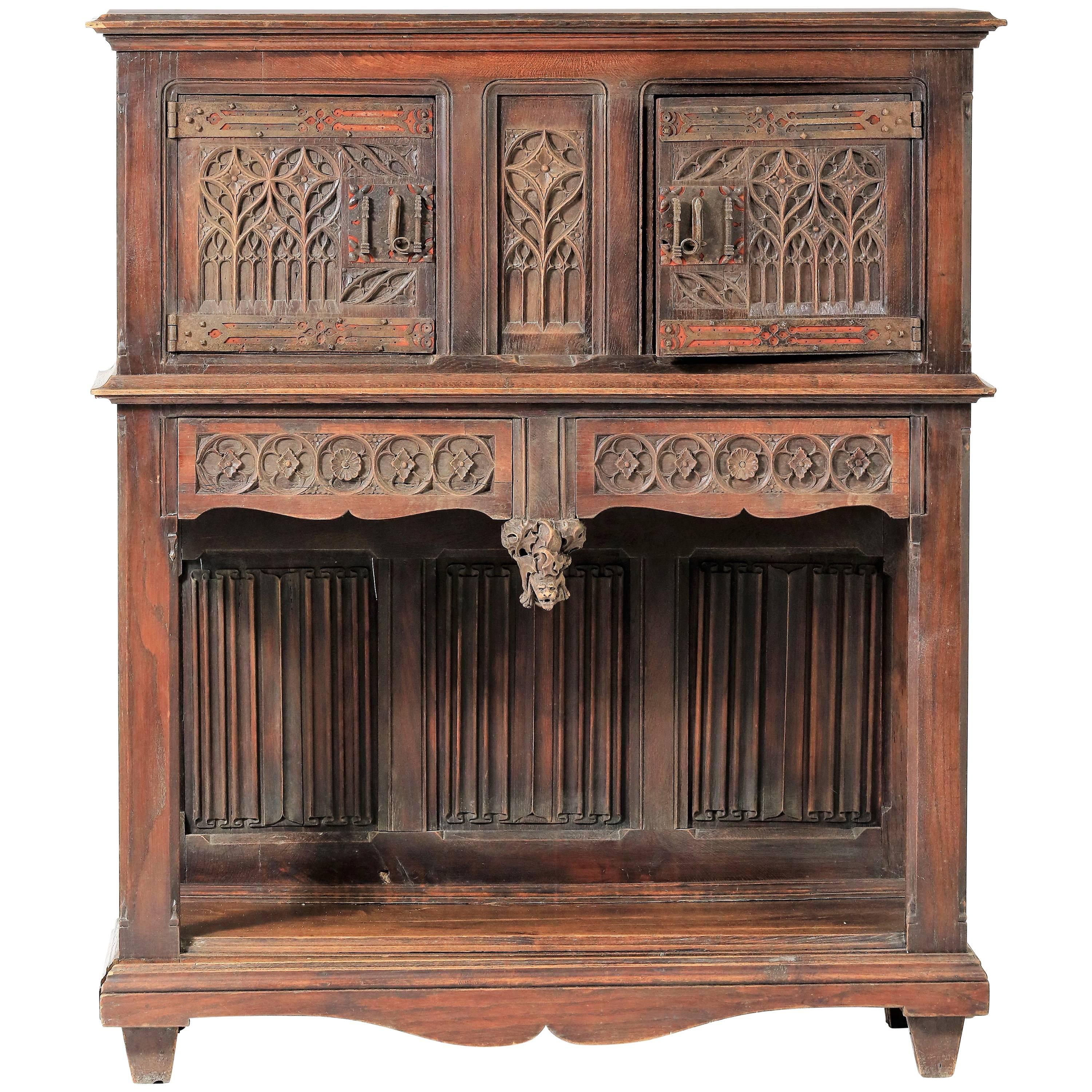 Gothic Revival Cabinet 19th Century Oak and Wrought Iron