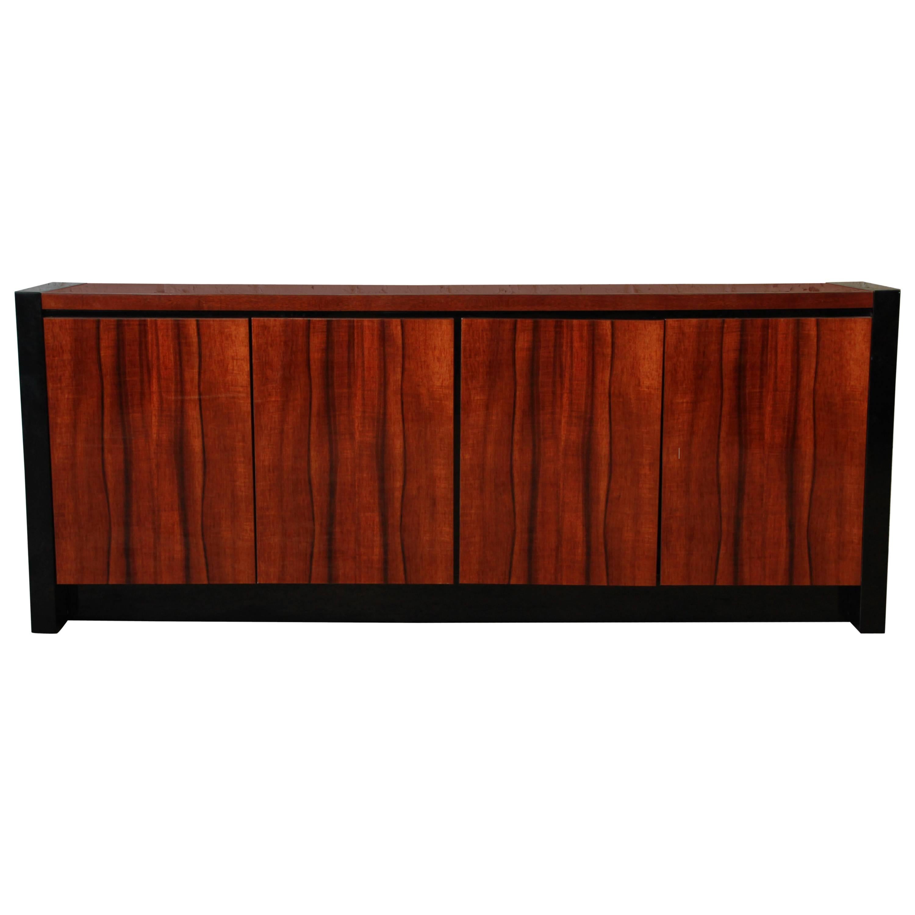 Henredon Elan Collection Black Lacquer and Koa Wood Credenza