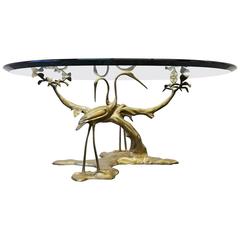 Mid-Century Regency Style Solid Brass Tree and Crane Table by Willy Daro