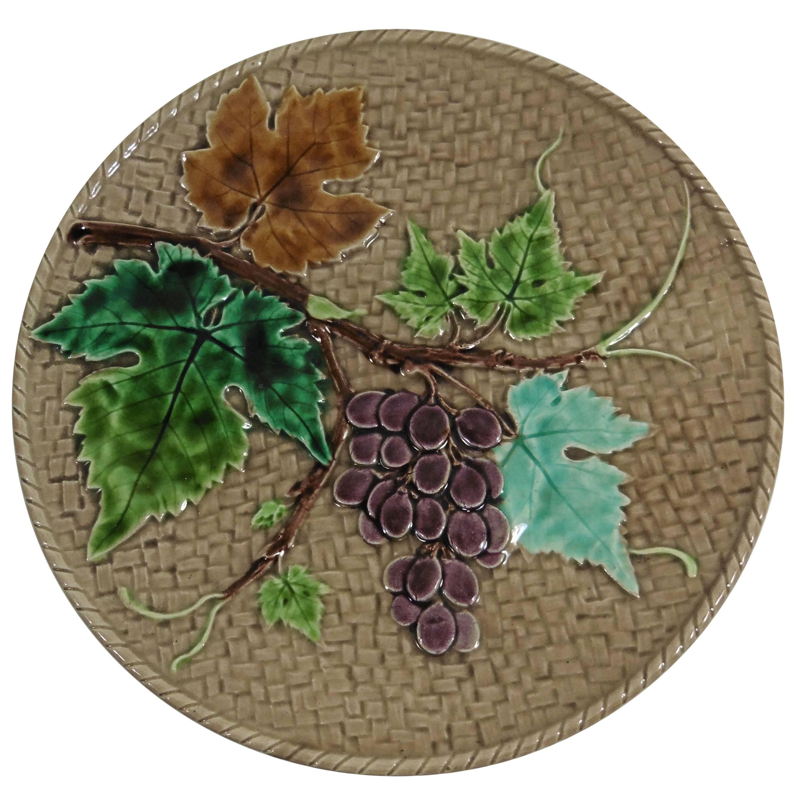 19th Century Majolica Grapes Plate Lunéville