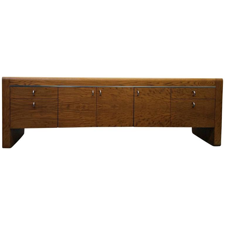 Massive Tiger Oak and Chrome, MidCentury Credenza For Sale at 1stDibs