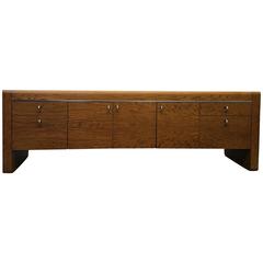 Massive Tiger Oak and Chrome, Mid-Century Credenza 10
