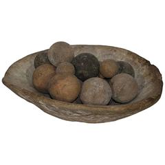 Large 19th Century French Wooden Bowl with Collection of Carved Wooden Balls