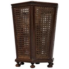 Edwardian 20th Century Octagonal Mahogany and Caned Waste Paper Basket 11